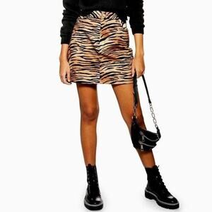 Topshop Tiger Black Stripe Denim Mini Skirt Petite Women’s Sz 2P